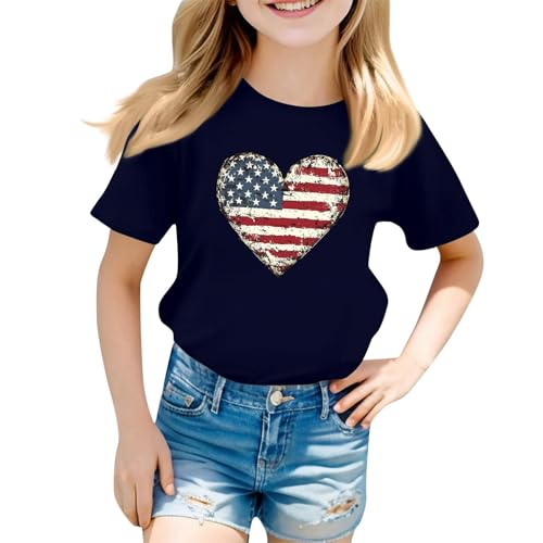 Kids Short Sleeve T-Shirt 4th of July Patriotic Tees American Flag Tops for Teen Toddler Girls Boys Cute Crewneck Tops