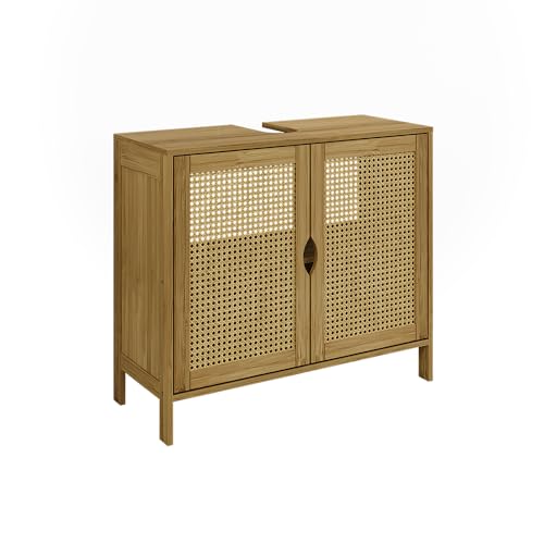 Vicco Meuble Vasque Simple Liora, Bambou, 68x60cm avec 2 Portes, pour Le Rangement des Accessoires de Salle de Bain et des Serviettes