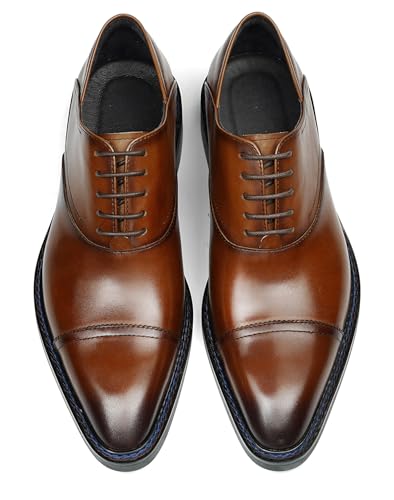 Santimon Men's Cap-Toe Oxfords Dress Shoes - Genunie Leather Lace-Up Formal Business & Wedding Shoes with Comfortable Cushioned Insole, Polished Upper, Non-Slip Rubber Sole4