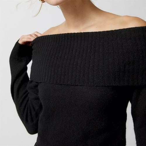 Image of Women Off The Shoulder Sweater Y2k Long Sleeve Boat Neck Knit Cropped Pullover Tops Fall Trendy Going Out Streetwear
