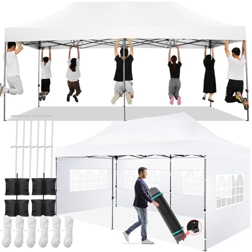 Image of COBIZI 10x20 Pop Up Canopy Tent with Sidewall,Heavy Duty Canopy,White