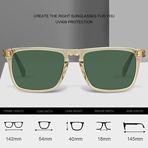 Carfia Retro Polarized Sunglasses For Men Uv Protection Hand-Crafted Acetate Frame Fashion Cool Sun Glasses 53572 Clear #TOP1