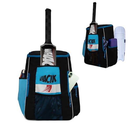 Image of WHACKK Villiers Junior Cricket Kit Bag Blue Black|51L Capacity with Bat Pocket, Mesh Pocket, Multiple Compartments & Easy Carry Design