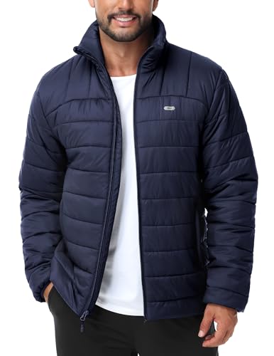 MIER Puffer Jacket for Mens Lightweight Insulated Puffy Coat with Pocket Warm Winter Padded Packable Jackets, Navy Blue, S