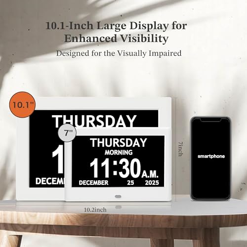 Image of 10.1'' Extra Large Digital Clock, 1280*800p HD Display, Dementia Clock For Seniors, Digital Clock With Date, Time, Day Of Week, 10 Reminders & 6 Alarms, Auto Dimming & DST, Remote Control, White