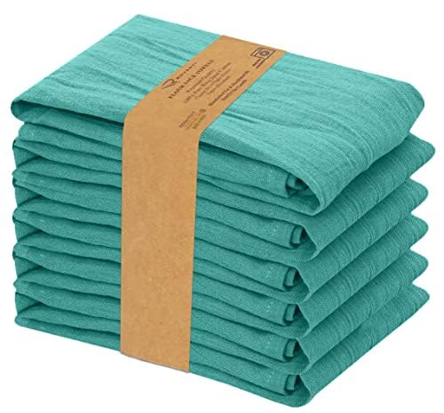 RUVANTI Flour Sack Towels 4 Pack 28x28 Inch, 100% Cotton Tea Towel, Reusable, Machine Washable, Absorbent BarTowels - Dish Cloth Perfect for Drying Dishes & Cleaning - Turquoise