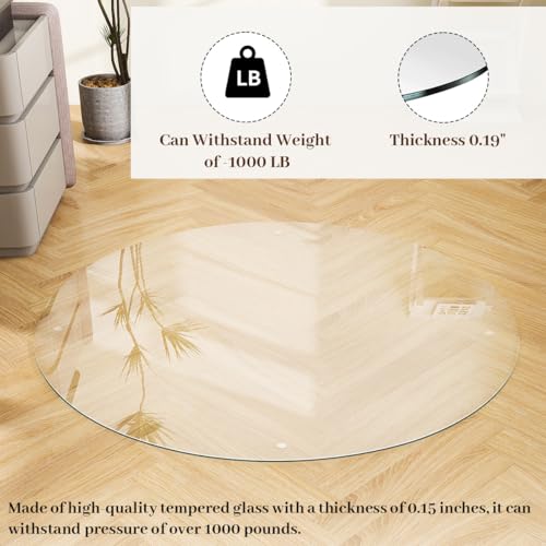 [Tempered Glass] 55" x 55" Round Glass Chair Mat, Heavy Duty Hard Floor Mat with Round Corner and Polished Edge, Office Chair Mat for Carpet Office Home Hardwood Floor Desk - Thumbnail 3