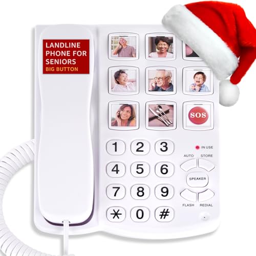 Uvital Big Button Phone for Seniors, Corded Landline Phone with 9 One-Touch Dialing Big Buttons,