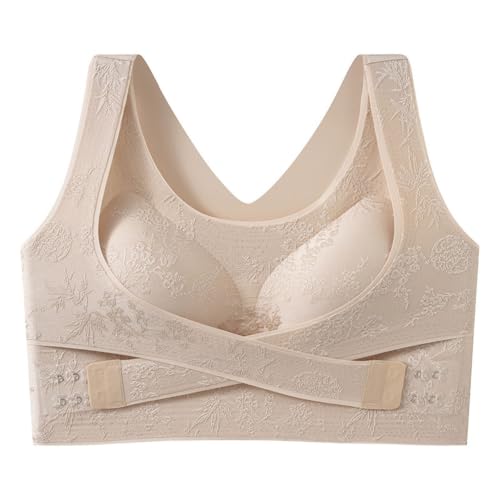 Bras for Women No Underwire Bras for Women Push Up High Support Front Closure Posture Correcting Wireless No Underwire Crossy Back Support Bra Beige XL - image 2