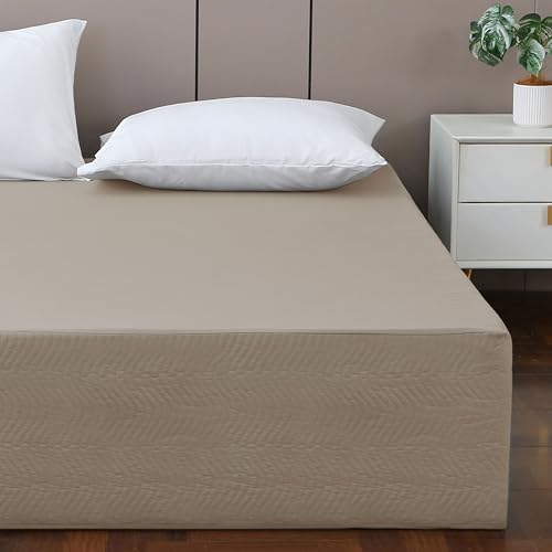 King Bed Skirt-Box Spring Cover with 14 Inch Tailored Drop,Wrinkle and Fade Resistant Hotel Wrap Around Bed Skirts,Bed Frame Cover (Wave Pattern Light Khaki, King)