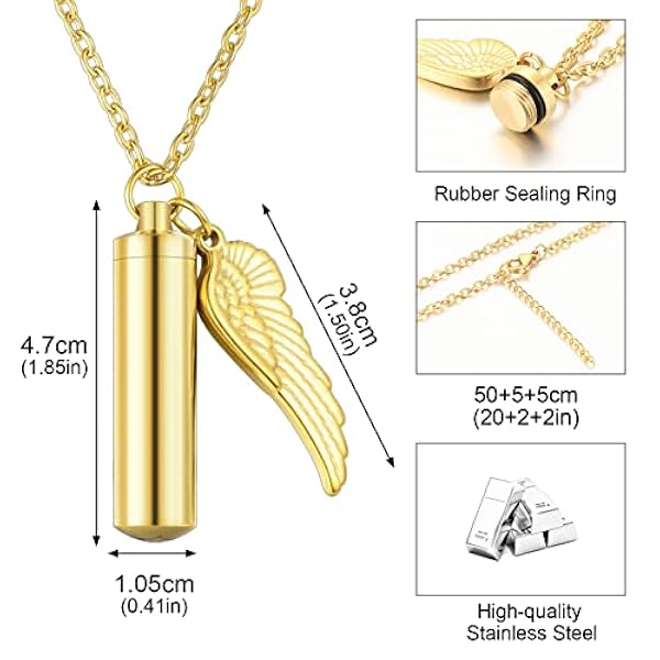 XIUDA Crematie Sieraden Urn Ketting voor As met Angel Wing Charm & Cilinder Eternity Roestvrij Staal