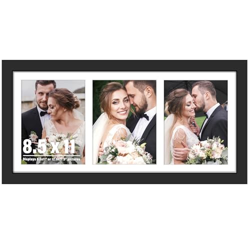 Image of DUENPY 12.5x27.5 Picture Frame 3-Opening 8.5x11 Collage Picture Frame Displays Three 8.5x11 inch Photos Collage Wall Decor Wall Hanging or Tabletop Black
