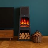 Neo Modern Tall Triangle Pyramid Free Standing Electric Fireplace Stove Real Log Flame Effect LED Flame Adjustable Thermostat Control 2 Heat Settings 45 x 35 x 120 cm - Image 2