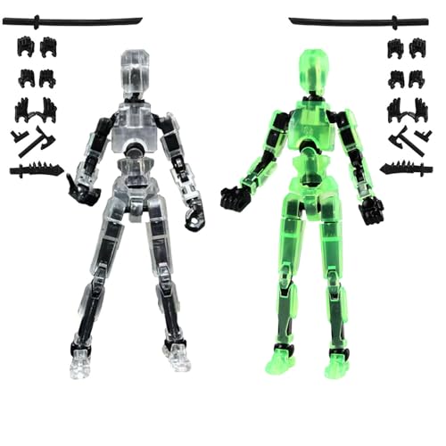 Image of RAMONI 2PCS Action Figure, Dummy 13 Action Figure Toys, Polyarticular Movable Titan 13 Action Figure Action,3D Printed Action Figure Toys for Desktop Decor&Game Lovers (Luminous Green, Transparent)