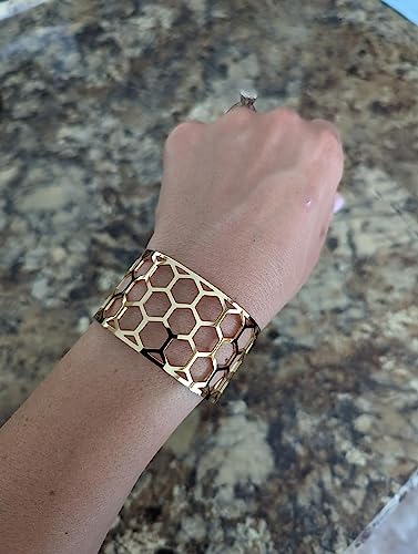 Sogue Wide Cuff Bracelets For Women Extra Wide Thick Hexagonal Bracelet, Adjustable Women's Cuff Bracelet, Surface Gold Plated 24K, Mothers' Day, Christmas Girlfriend Gifts, Fashion Accessory (1 In) #TOP3