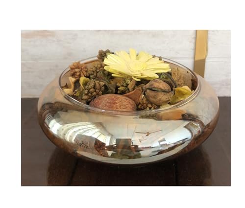 SPHINX Decorative Glass Bowl,Uruli Terrarium, Succulent Bamboo Planter, Floating Candles Holder, Feng Shui Items for Home Office, Gift– (Amber, 3X 6 Inch)