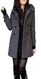 ClairSue Damen Winter Herbst Mantel Steppjacke Kapuzenjacke Übergangsjacke Trenchcoat Zweireihig Wollmantel Gesteppt Parka Coat Outwear Schwarz