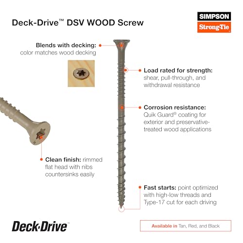 Simpson Strong-Tie DSVT3R210 Deck-Drive DSV Wood Screw — #10 x 3 in. T25, cabeza plana, Quik Guard, color tan (210 unidades) miniatura 4