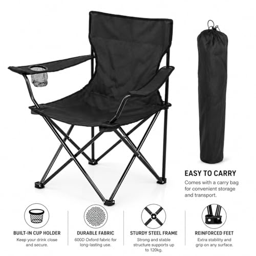 Image of Portable Camping Chair Foldable Outdoor Picnic Chair with Carry Bag, Folding Chair for Camping, Travel, BBQ, Hiking & Garden Use | Metal Frame with Oxford Fabric | Multicolor
