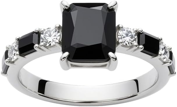 10K 14K 18K Gold Emerald Cut Black Onyx Engagement Ring for Women with Moissanites/Diamonds Natural Black Onyx Promise Ring Size 3-16