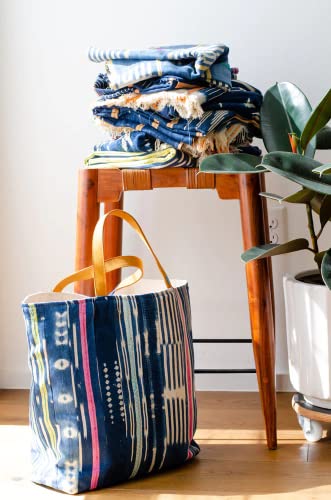 Bolso tote de tela Baule africana hecha a mano – 100 % tela auténtica Baule africana con asas de cuero genuino miniatura 3