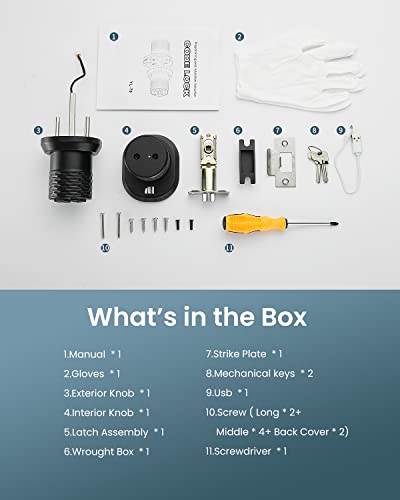 Folohaos Smart Door Knob With Keypad, Electronic Keyless Entry Door Lock, 3S Auto Lock, Anti-Slip Handle, Waterproof, Anti-Peeping Password, Matte Black Door Knob With Lock #TOP7