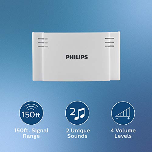 Image of Philips Wireless Doorbell Kit, Battery-Operated Reciever, 1 Push Button, 2 Melodies, 4 Volume Levels, 150 Ft Range, White, DES1120W /27