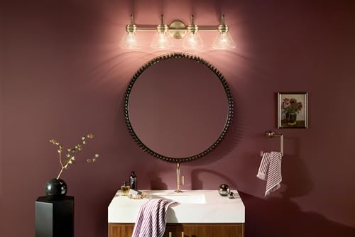 Image of Kichler Farum 34 inch 4-Light Bathroom Vanity Light Fixture with Clear Glass in Champagne Bronze for Single or Double Vanity, Modern Lighting Fixture (34 inch x 9.5 inch x 9.5 inch), 55156CPZCLR