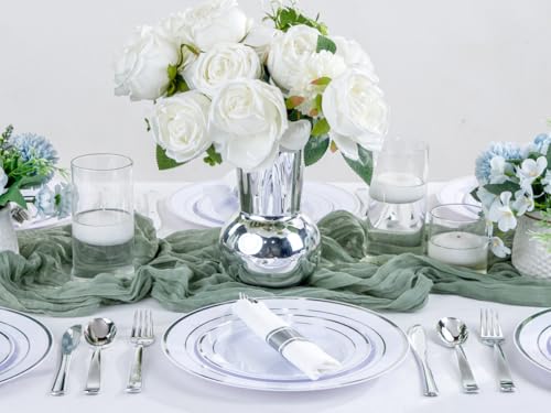 50Guests Pre Rolled Silver Plastic Silverware Sets - Heavy Duty Silver Cutlery - Include 50 Pack Wrapped Disposable Utensils with Napkins for Parties & Dinners & Weddings - Image 7