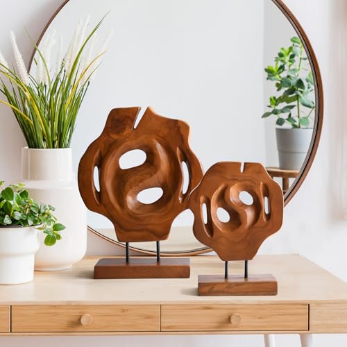 Set de 2 esculturas geométricas de madera de teca miniatura 1
