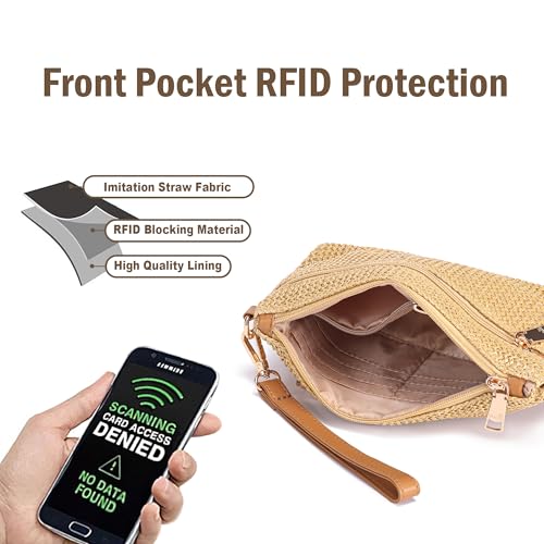 NEICOA Straw Crossbody Bags for Women 2025, RFID Wallet Straw Clutch Bag Raffia Purse, Small Summer Wristlet Purses3