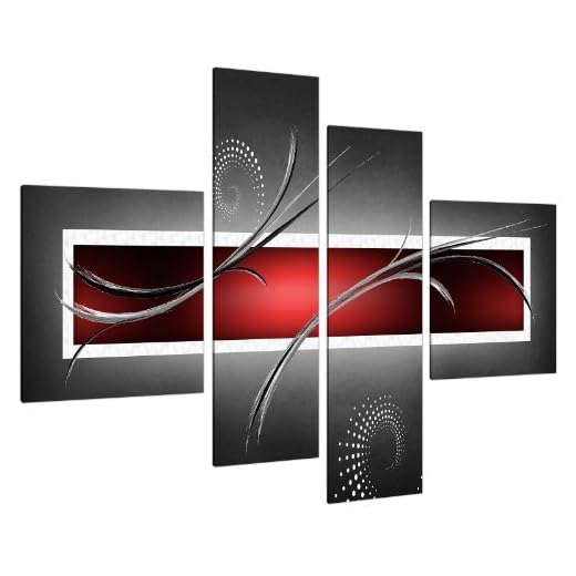 Wallfillers Cuadros en Lienzo Grande Abstracto Rojo Negro y Gris 130cm XL pared 4091