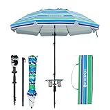 HOMEDEMO 7ft Heavy Duty High Wind Beach Umbrella With Foldable Table & Hook, UV 50+ Protection Waterproof Outdoor Sunshade Umbrellas With Handle Carry Bag For Patio Garden Pool Backyard