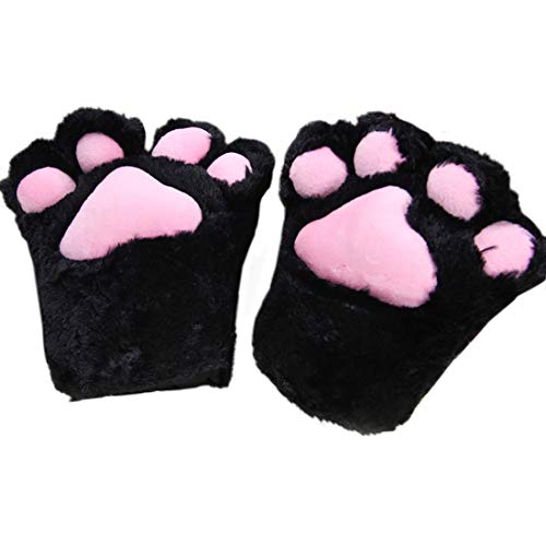 Boomly Winter warm Dick Plüsch Klauenhandschuhe Süße Katze Paw Hand Handschuhe Full Finger Fäustlinge Cartoon-Handschuhe Cosplay Party Kostüm für Männer Frauen Mädchen (Schwarz, 23 * 18 * 8CM) Cover