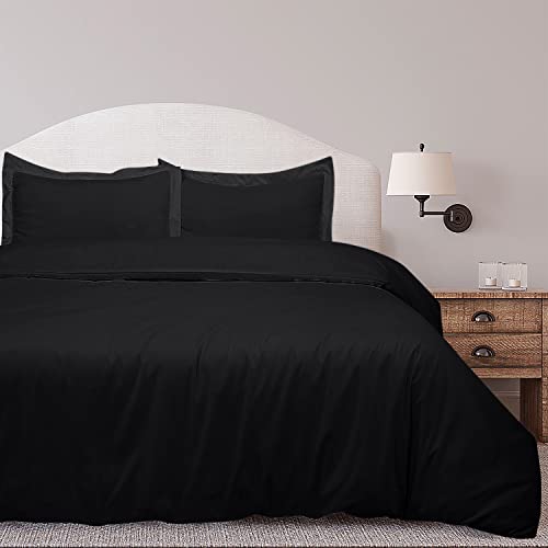 Image of ROYALE LINENS Black Duvet Cover Full Size - 3 Piece Bedding Comforter Covers - Zipper Closure - 1 Full Duvet Cover 80x90 inches and 2 Pillow Shams - No Comforter Included