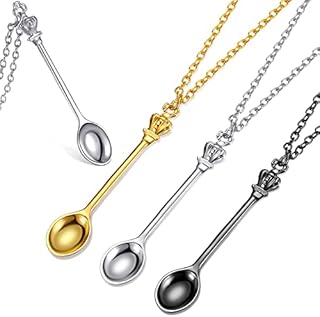 3 Pcs Spoon Necklaces Set Mini Spoon Necklace Charms Antique Style Tiny Little Scoop Necklace Teaspoon Crown Pendant Necklace with 3 Gift Bag for Women Jewellery Accessory