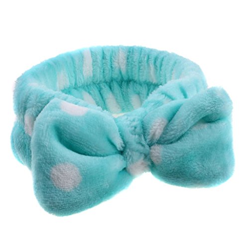 Wowlife Design New Top Sweet Lovely Coral Fleece White Dot Bow Headband Fashion Cute Bowknot Bow Makeup Cosmetic Shower Elastic Hair Band Hairlace Headband (Green)