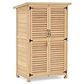 MCombo Outdoor Wooden Storage Cabinet, Garden Tool Shed with Latch, Outside Tools Wood Cabinet with Double Doors for Patio 0709 (Natural, Small)