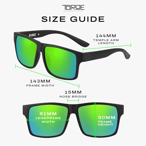 Image of TOROE TR90 Square Frame Sunglasses, Matte Black, Midnight Green | Grade A Polarized, Black Emblem, Anti Reflective, Water Repellent, Polycarbonate Lenses