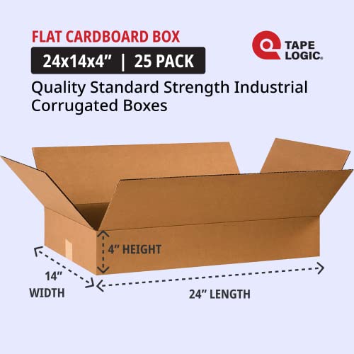 Image of Tape Logic Shipping Boxes Flat 24 inchL x 14 inchW x 4 inchH, 25-Pack | Corrugated Cardboard Box for Packing, Moving and Storage