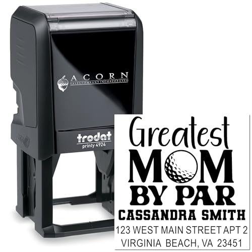 Image of Golfing Mom Tribute, Mom Tribute Rubber Stamp - Personalized, Inked for Golf Enthusiasts, Unique Gift, Moms, Standard 1-5 /8 Square, Wood Handle, Custom