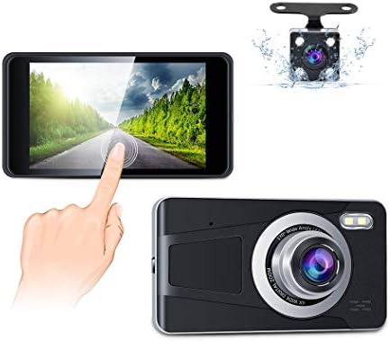 Dual Dash Cam 4" Touch Screen Full HD 1080P Car Driving Recorder with Backup Camera Night Vision 170° Wide Angle,G-Sensor,Loop Recording,Parking Monitor and Motion Detection Accfly