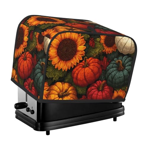 Vintage Sunflower Pumpkin Toaster Cover 2 Slice, Colorful Autumn Toaster Cozy with Pocket Stain Resistant Dustproof Kitchen Small Appliance Protector