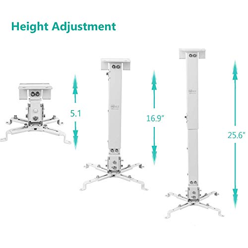 Wali Universal Projector Ceiling Mount Multiple Adjustment Bracket With 25.6 Inches Extension Pole, Hold Up To 44 Lbs (Pm-001-Wht), White #TOP3
