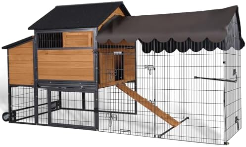 112 Inch Large Wooden Chicken Coop With Run For 4-6 Chickens - Outdoor Hen House With Nesting Box, Waterproof Roof