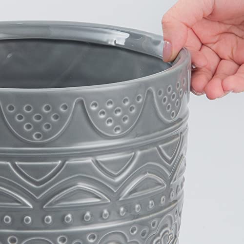 Image of Round Ceramic Small Trash Can Wastebasket, Garbage Container Bin for Bathrooms, Powder Rooms, Kitchens, Home Offices - Durable - Grey