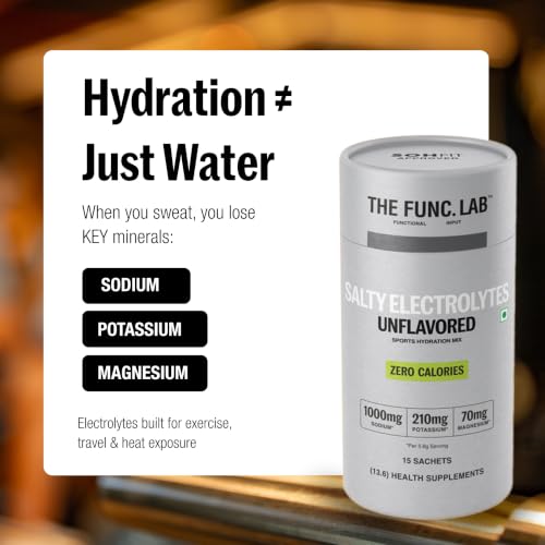 Image of The Func. Lab Daily Electrolytes - Unflavoured | 15 Sachets | Instant Hydration Powder with Sodium, Potassium, Magnesium | Sugar-Free, No Preservatives | Instant Energy, Performance & Recovery Drink
