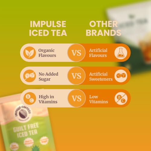 Image of Impulse Coffees Guilt Free Iced | Iced Tea Powder Drink Mix | Zero Refined Sugar, Low Calorie, Pineapple Flavour | 20g x 5 Sachets (100g)