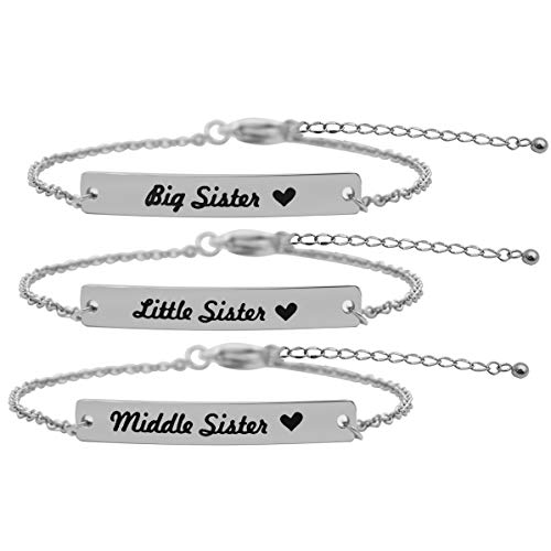 Sisters Bar Necklaces 3 Pieces Big Sis Middle Sis Little Sis Necklace Set Gift for Sisters