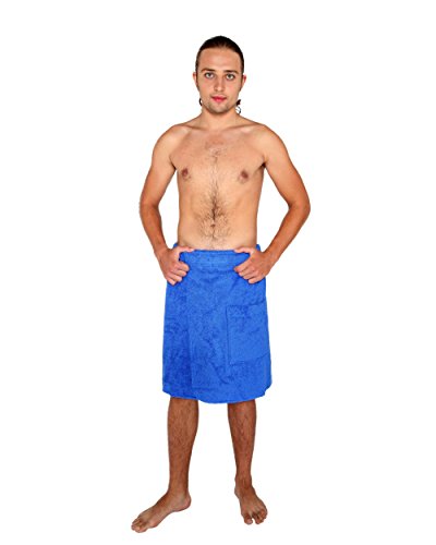 Arus Drap de Bain, Serviette de Bain, Homme, avec Attache Crochet et Boucle autocollante, 100% Coton, Couleur : Bleu Roi, Taille: P/S